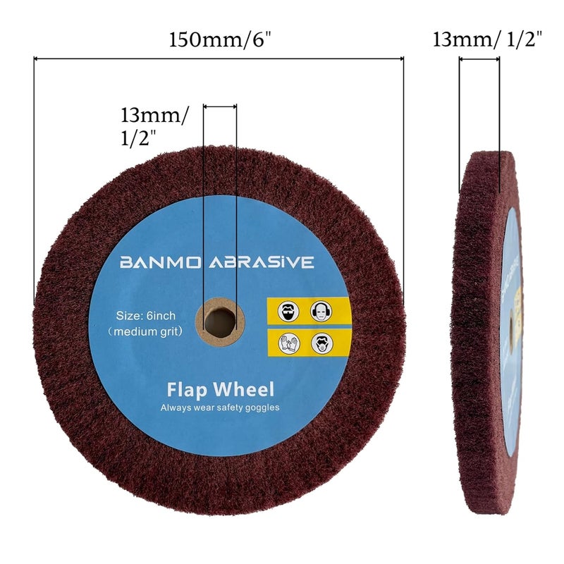 Banmo Abrasive 6 Inch Bench Grinder Polishing Wheel 320/600/800 Grit, 3PCS Tight Weave Tough Polishing Burnishing Wheels 0.5" Thickness for 0.5" Arbor, Great for Refurbishing Golf Clubs Metal Copper - Image 2